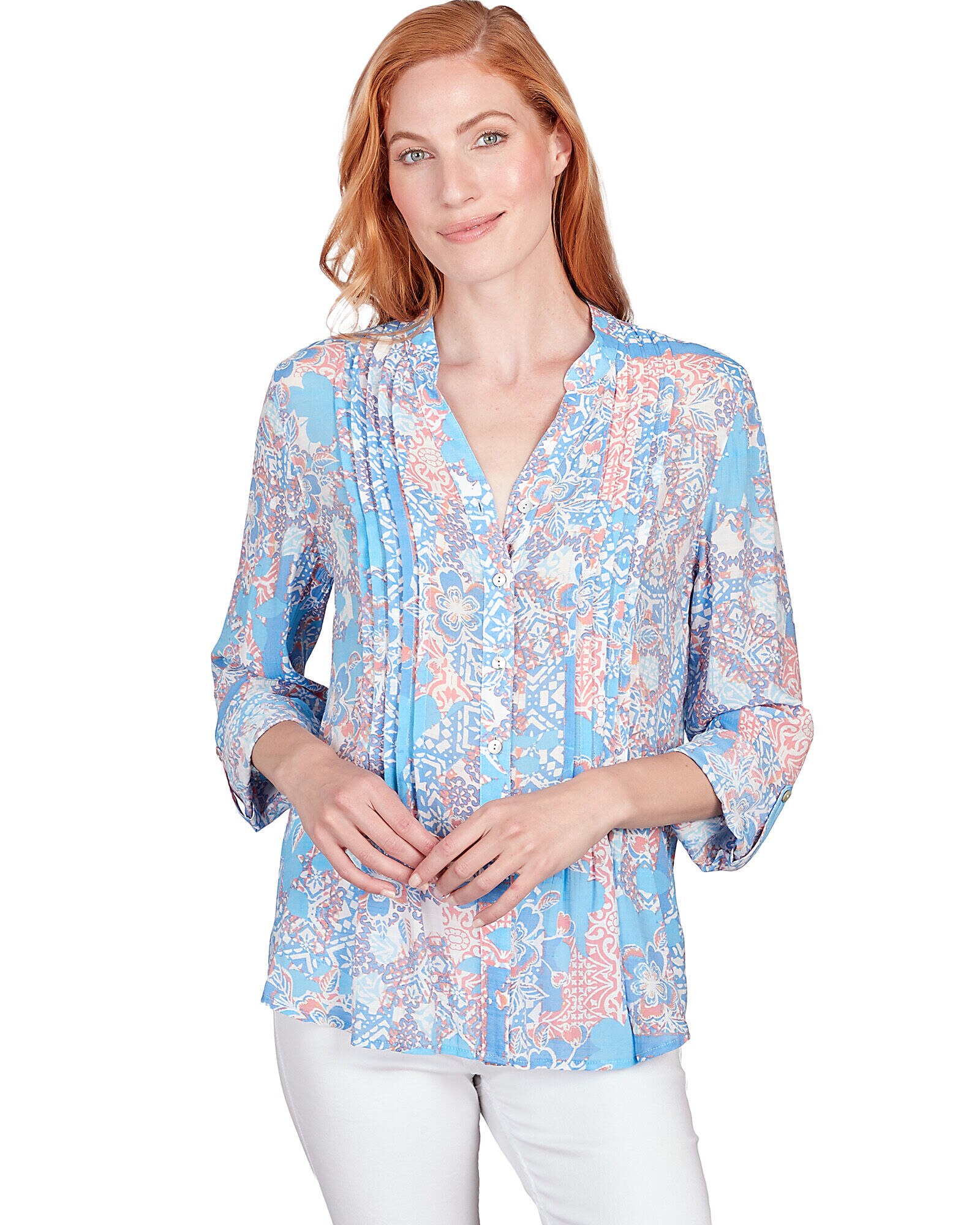 Ruby Rd Patio Party Woven Button Front Island Top