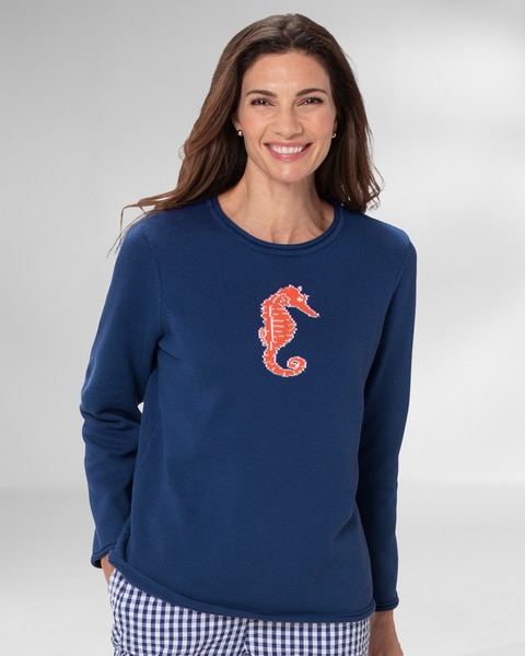 Seaside Charm Cotton Jacquard Sweater