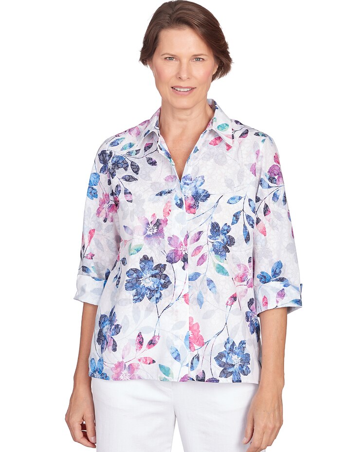 Alfred Dunner® Floral Burnout Button Down Top image number 1