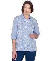 Alfred Dunner® Classics Embroidered Pinstripe Button Down Top thumbnail number 1