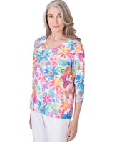 Alfred Dunner® Paradise Island Floral & Butterfly Pleated Ruffle Top thumbnail number 3