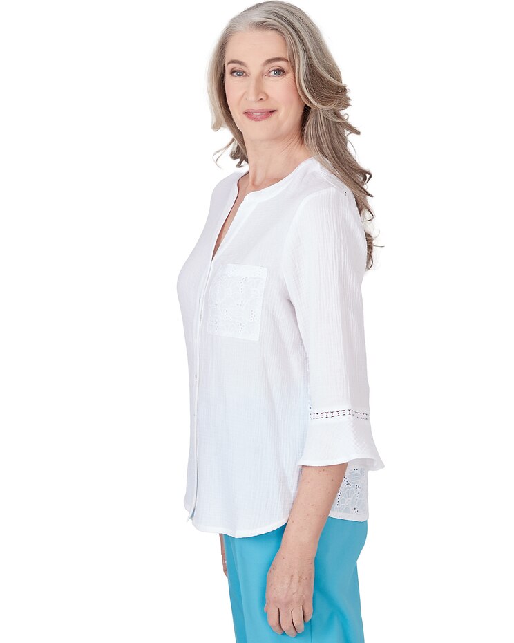 Alfred Dunner® Summer Breeze Summer Button Down Gauze Top image number 4