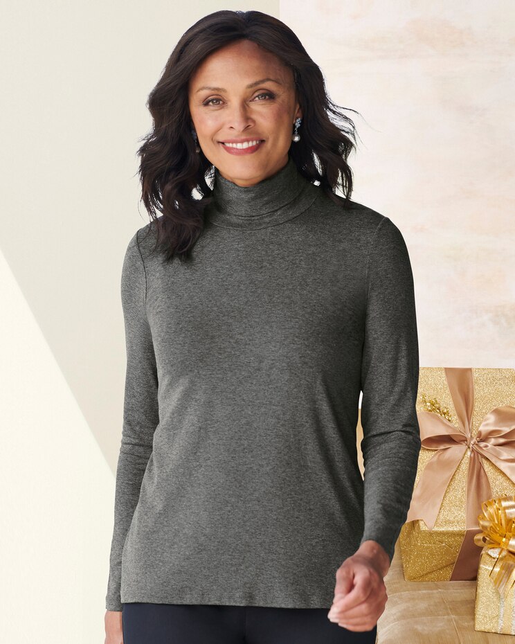 Silky Knit Turtleneck Top image number 1