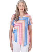 Alfred Dunner® Paradise Island Short Sleeve Spliced Stripe Top thumbnail number 1