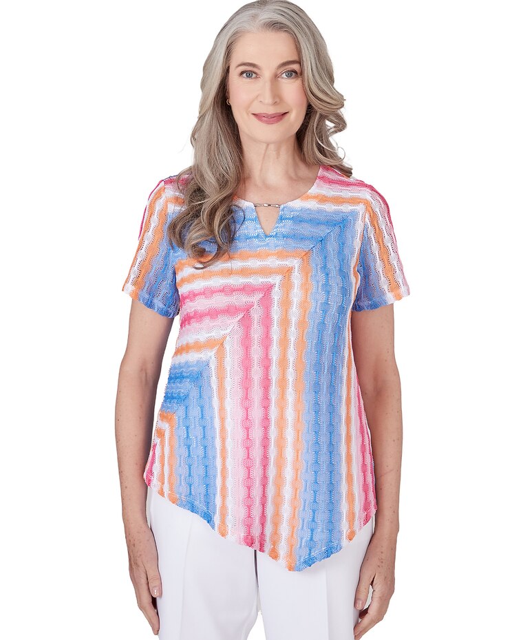Alfred Dunner® Paradise Island Short Sleeve Spliced Stripe Top image number 1