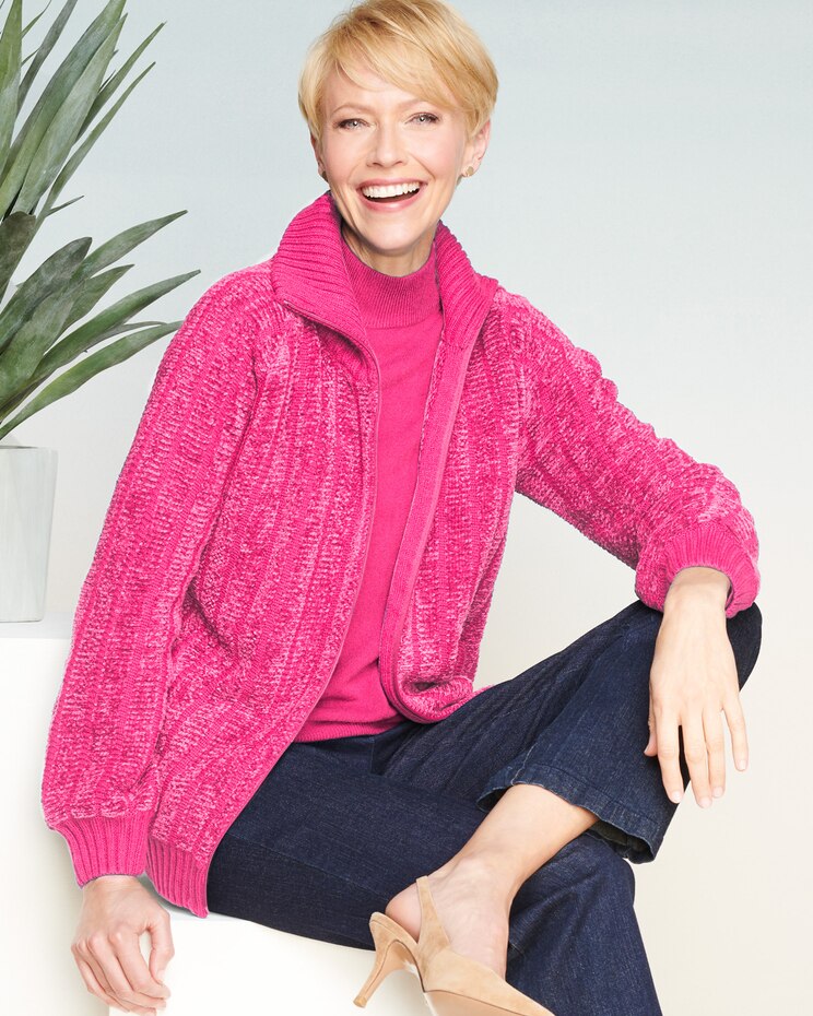 Chenille Zip-Front Long Sleeve Sweater Jacket image number 1