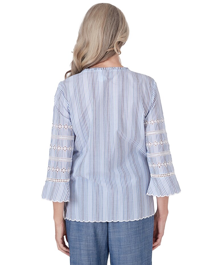 Alfred Dunner® Blue Bayou Pinstripe Embroidered Button Down Top image number 2