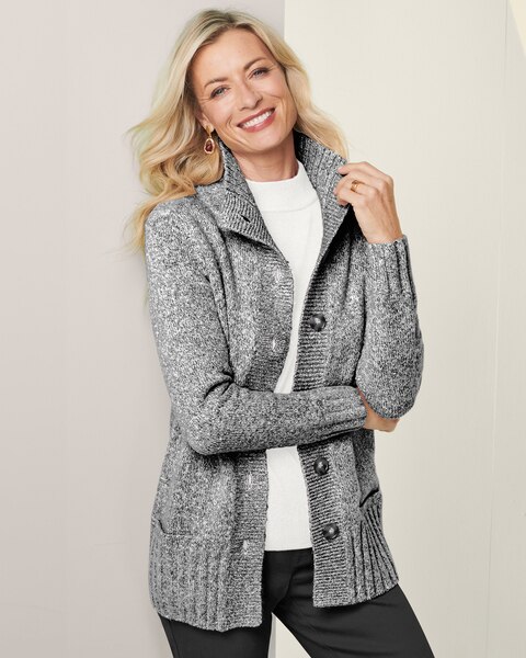 Marled Button Front Sweater Jacket