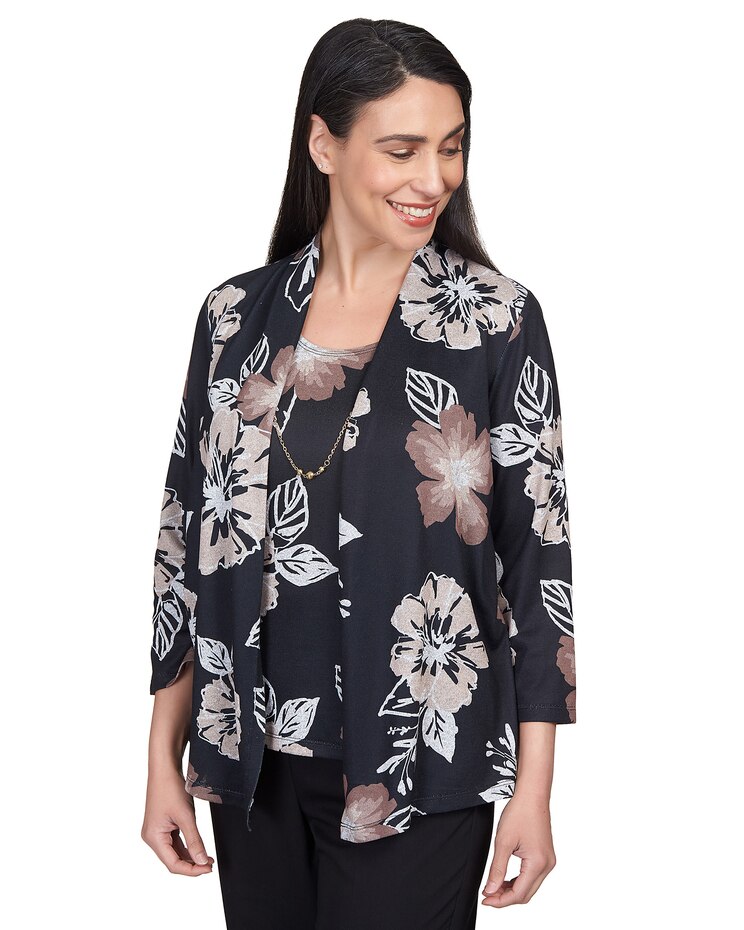 Alfred Dunner® Stamped Floral Two For One with Necklace Top image number 3