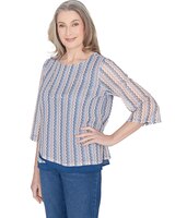 Alfred Dunner® Scottsdale Vertical Texture Woven Trim Top With Necklace thumbnail number 3