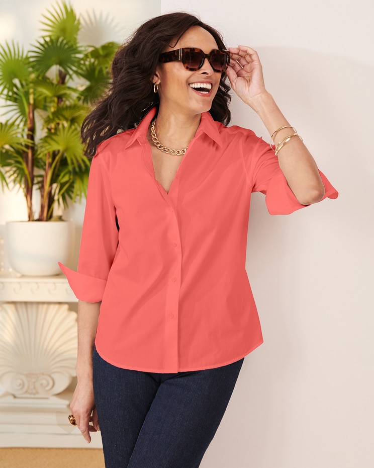 Foxcroft Wrinkle-Free Solid 3/4 Sleeve Shirt image number 1
