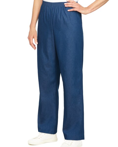 Alfred Dunner Classic Pull-On Denim Proportioned Straight Leg With Elastic Waistband Pants