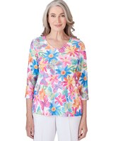 Alfred Dunner® Paradise Island Floral & Butterfly Pleated Ruffle Top thumbnail number 1