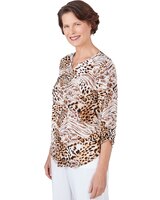 Alfred Dunner® Puff Print Mixed Animal Print Split Neck Top thumbnail number 1