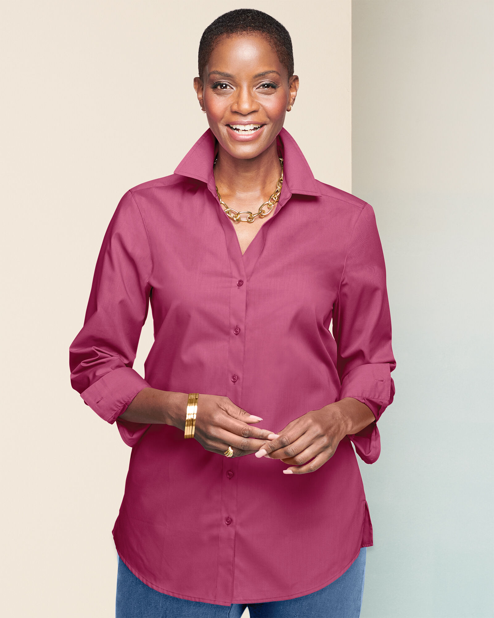 Foxcroft Wrinkle-Free Solid Long Sleeve Tunic | Draper's & Damon's