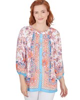 Ruby Rd® Patio Party Woven Patio Floral Top thumbnail number 1