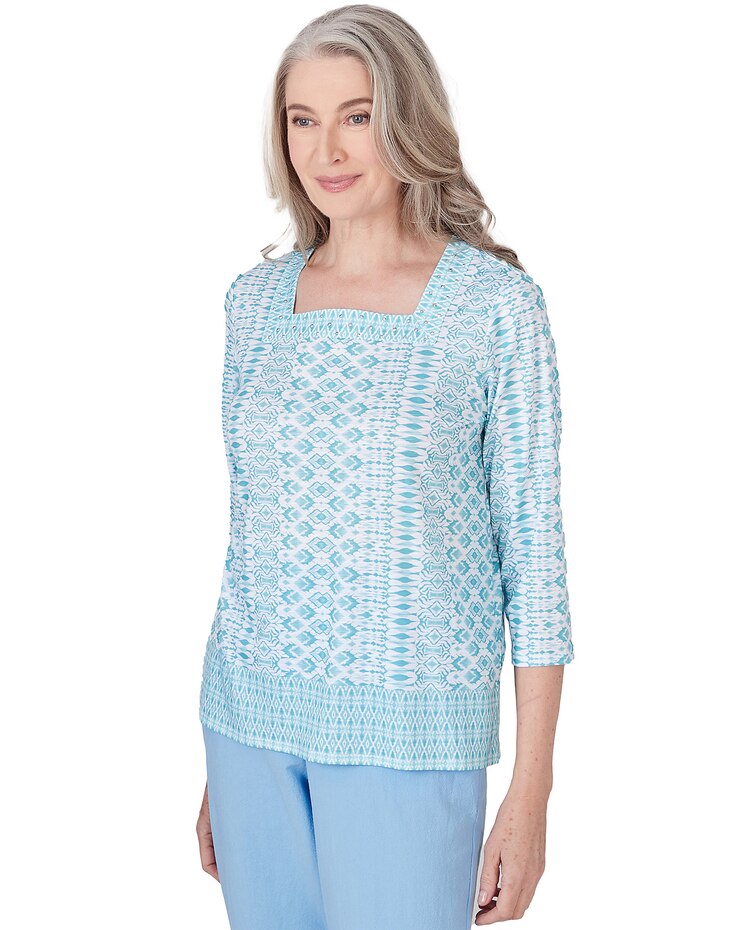 Alfred Dunner® Hyannisport Square Neck Geometric Border Top image number 3