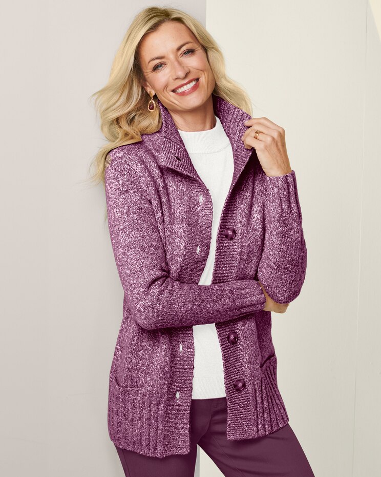 Marled Button Front Sweater Jacket image number 1