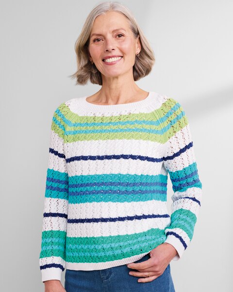 Bayside Cotton Textured-Stripe Pullover