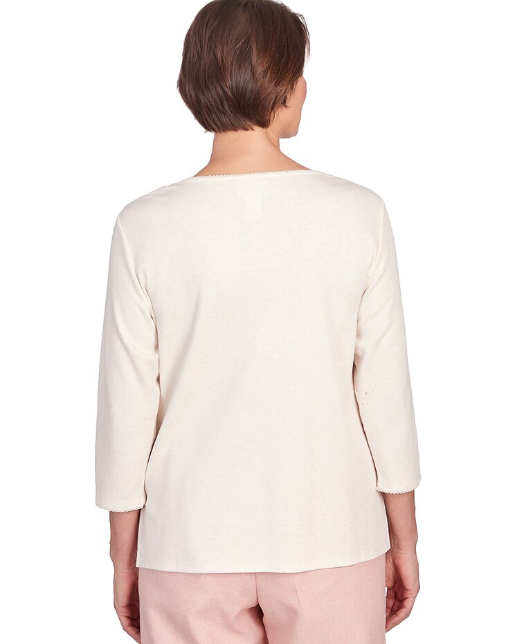 Alfred Dunner® English Garden Flower Biadere Embroidery Split Hem Top image number 2