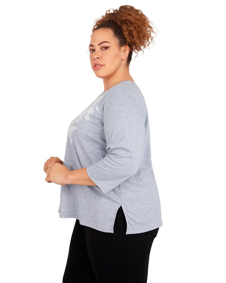 Alfred Dunner® Stonehenge Floral Leaf Embroidery Knit Top image number 2