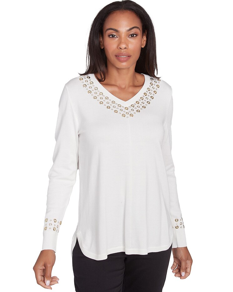 Ruby Rd® Berry Glam Emb Vneck Pullover Sweater image number 1