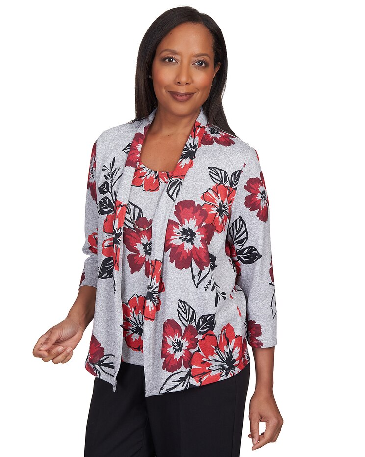 Alfred Dunner® Stamped Floral Two For One with Necklace Top image number 6