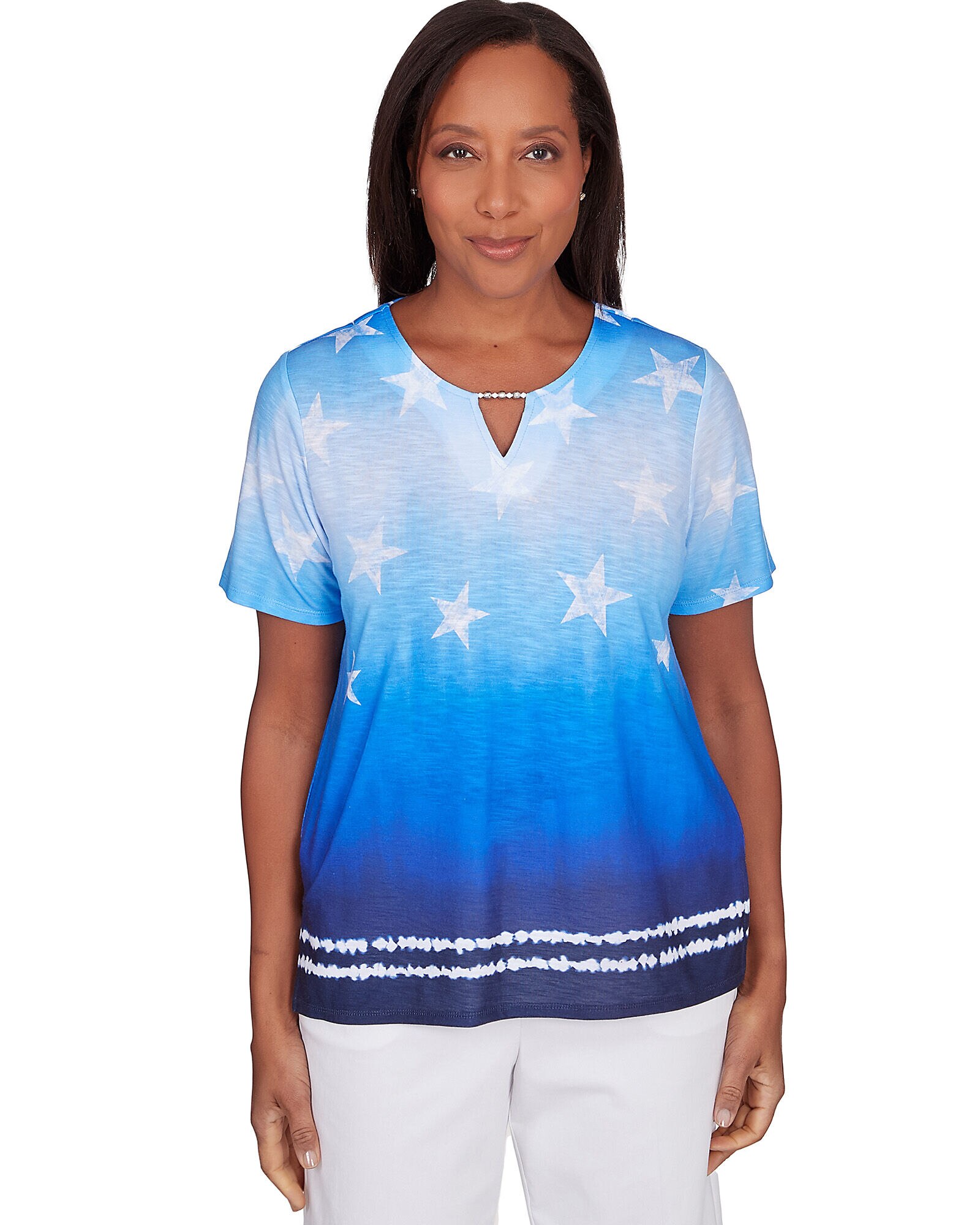 Alfred Dunner All American Tie Dye Stars Short Sleeve Tops