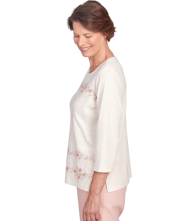 Alfred Dunner® English Garden Flower Biadere Embroidery Split Hem Top image number 4