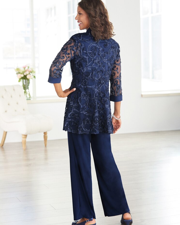 Floral Soutache Duster Jacket & Pant Set image number 2