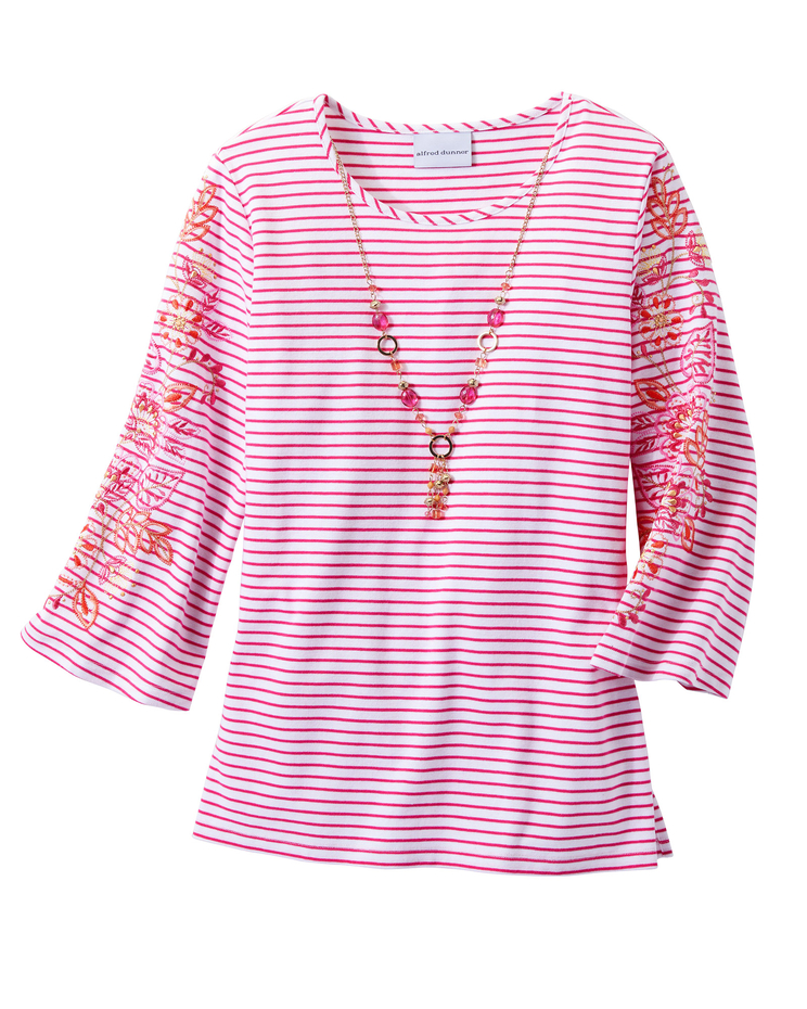 Alfred Dunner Stripe Embroidered Tee image number 1