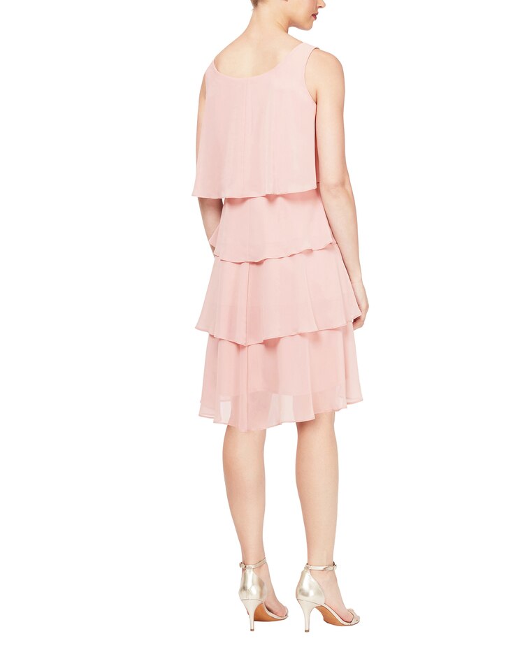 S.L. Fashions Long Dress with Asymmetrical Cape Overlay with Metallic Detail at Hem image number 3