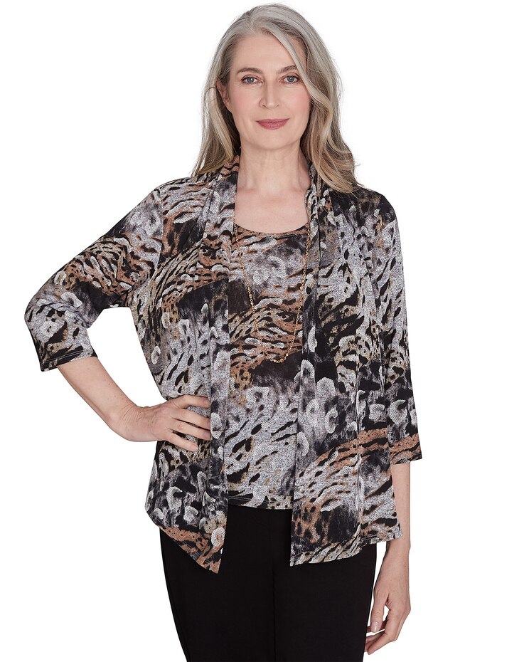 Alfred Dunner® Classics Animal Melange Two in One Top image number 1