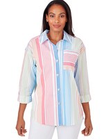 Ruby Rd® Patio Party Woven Button Front Stripe Shirt thumbnail number 1