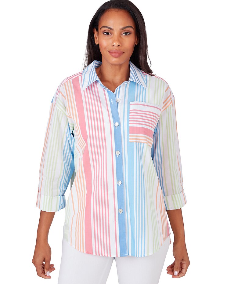 Ruby Rd® Patio Party Woven Button Front Stripe Shirt image number 1