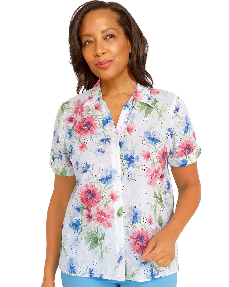 Alfred Dunner® Short and Sweet Sweet Florals Eyelet Top image number 1