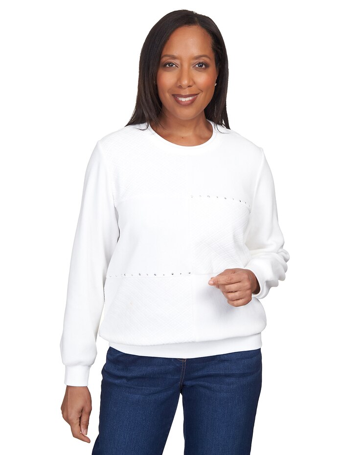 Alfred Dunner® Spliced Quilted Pull On Crew Neck image number 1