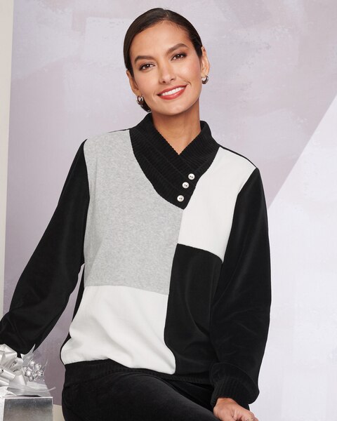 Alfred Dunner Velour Colorblock Top