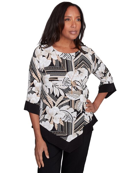 Alfred Dunner® Classics Floral Geometric Crewneck Top with Necklace