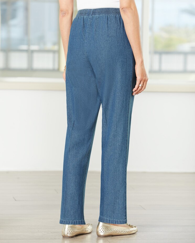 Cotton Tab-Front Straight Leg Pull-On Denim Jeans image number 2