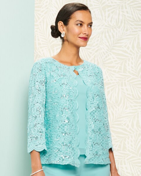 Alex Evenings Scallop Lace Faux Twin Set