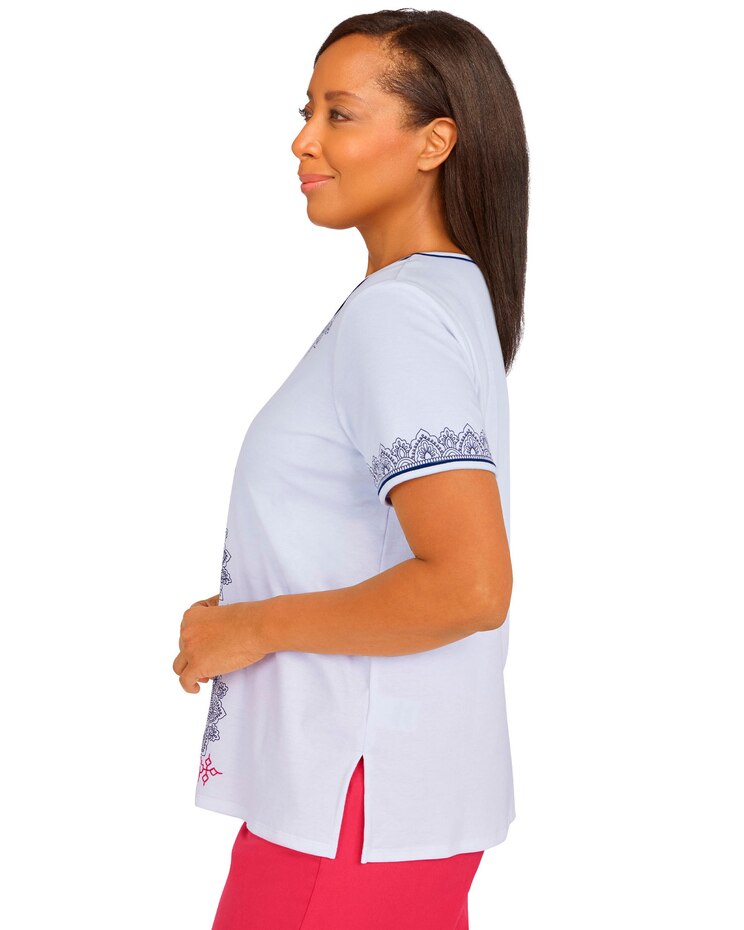 Alfred Dunner Happy Hour Medallion Center Embroidery Top image number 2