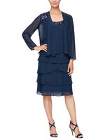 S.L. Fashions Tea Length Embroidered A-Line Dress with Illusion Neckline thumbnail number 1