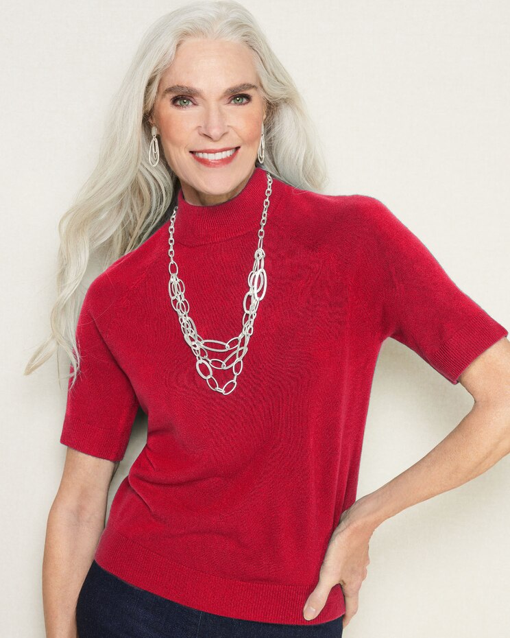 Soft Spun® Acrylic Mock Neck Short Sleeve Sweater image number 1