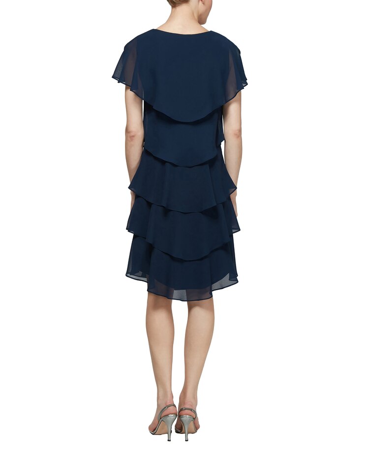 S.L. Fashions Pebble Georgette Caped Tiered Dress image number 6