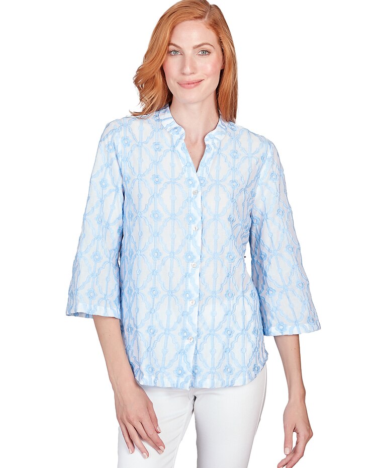 Ruby Rd® Patio Party Woven Button Front Trellis Top image number 1