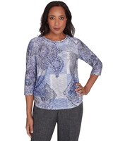 Alfred Dunner® Worth Avenue Medallion Patchwork Beaded Crew Neck Top thumbnail number 1