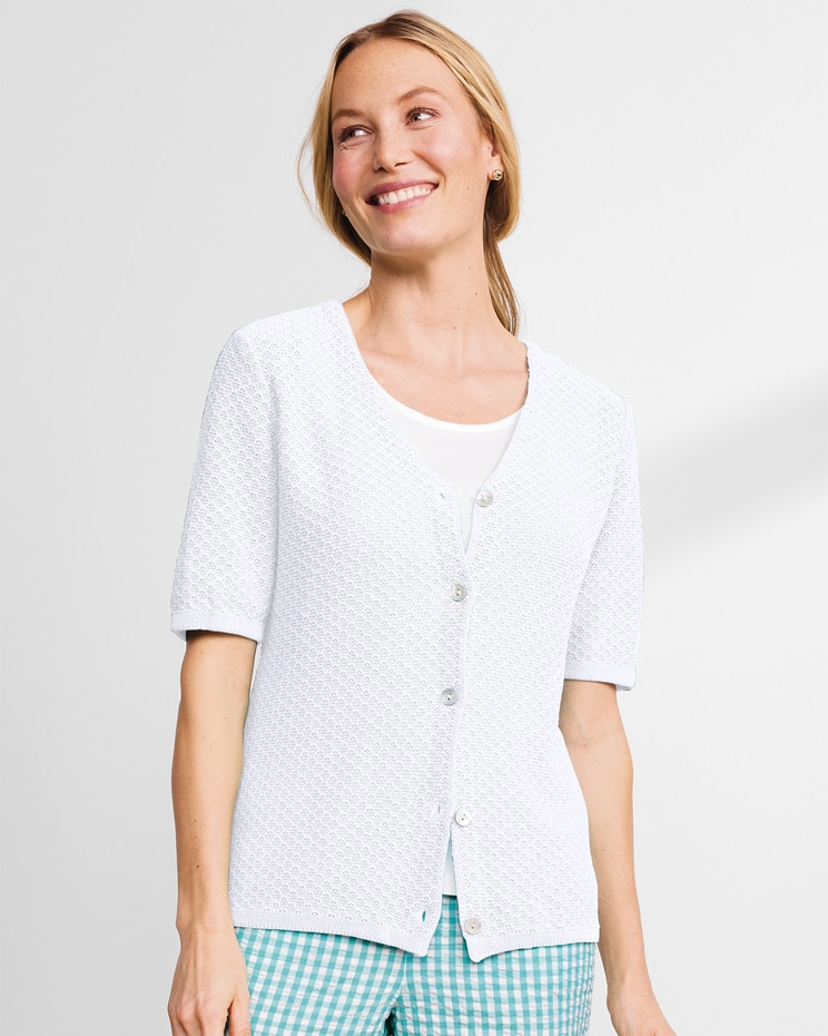 Linen/Cotton Elbow-Sleeve Cardigan  image number 1