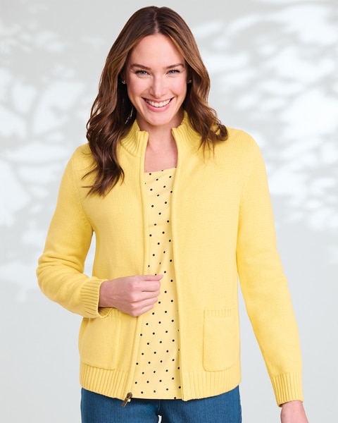 Bayside Cotton Zip-Front Cardigan