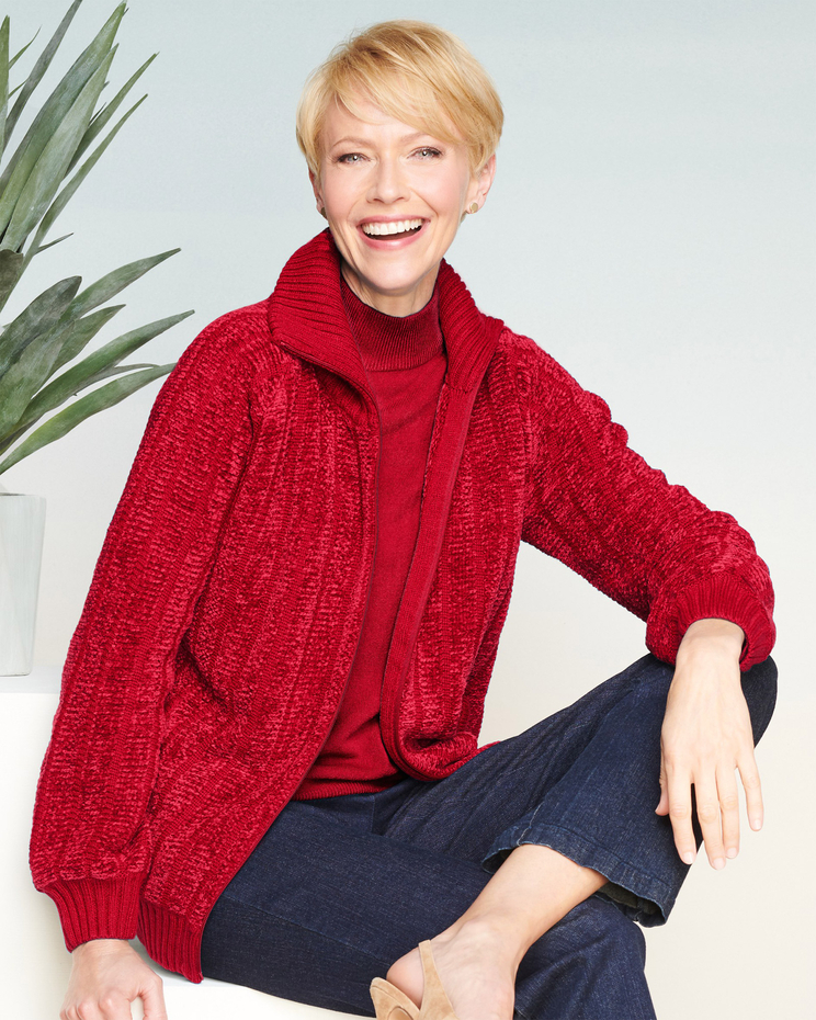 Chenille Zip-Front Long Sleeve Sweater Jacket image number 1